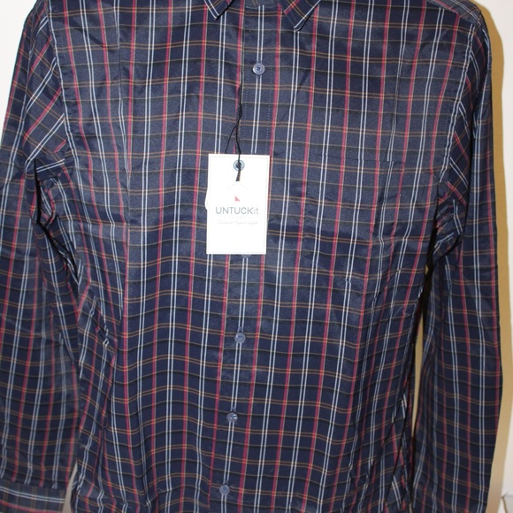 NEW UNTUCKit Valencay Performance Long Sleeve Plaid Button Down Shirt Sz M Slim - Picture 4 of 7